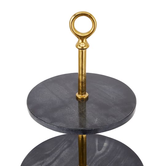 Gray Marble Natural Tiered Server, 27" x 14" x 14"